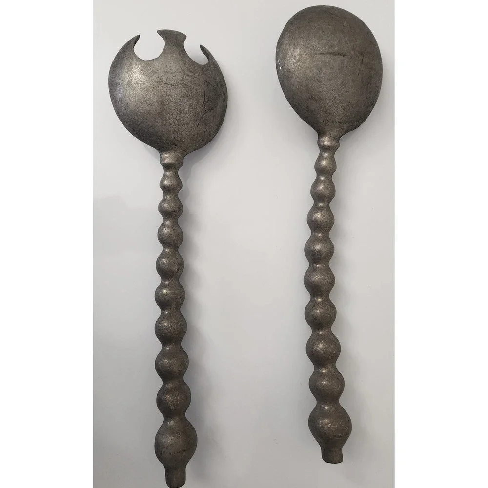 Vintage Metal‎ Salad Servers Serving Spoon Spork Kitchen Utensils Decor